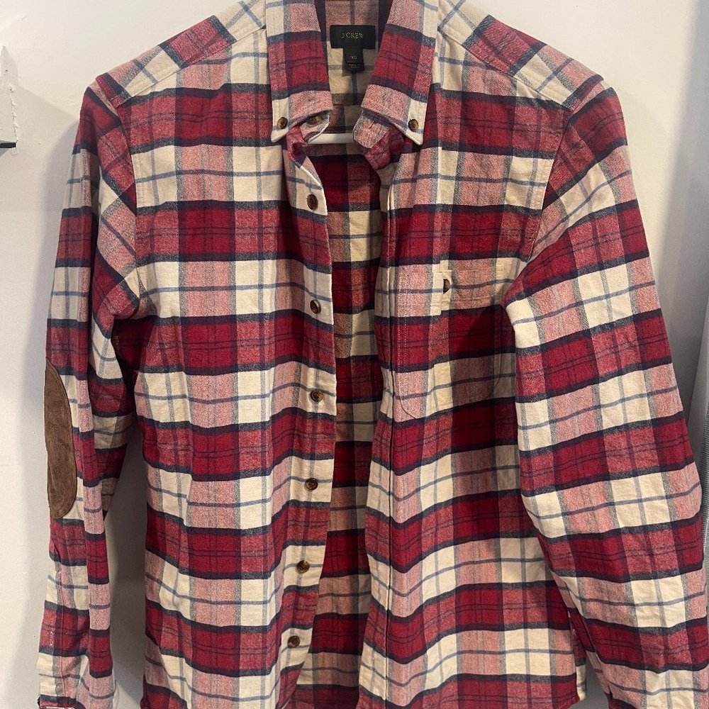 J Crew Men’s Size XS Elbow Patches Heavy Plaid Long Sleeve Button Front Shirt